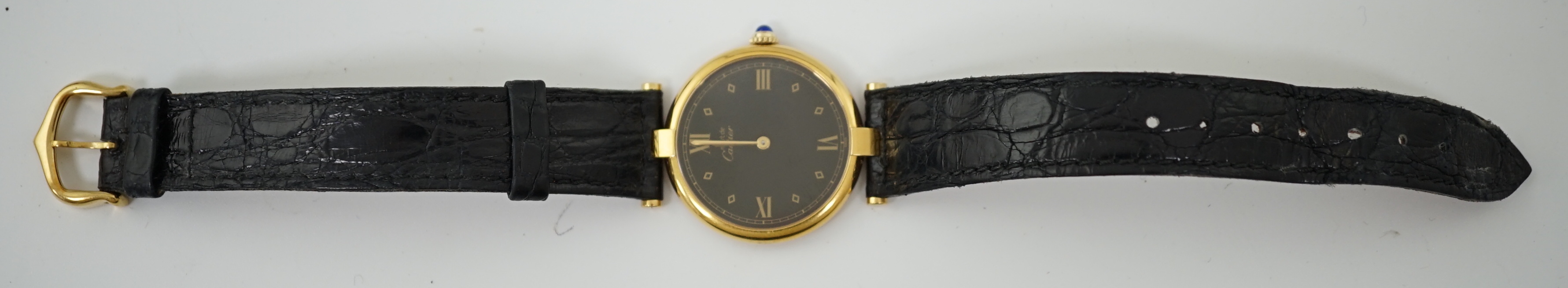 A lady's modern silver gilt Must de Cartier Vermail quartz wrist watch